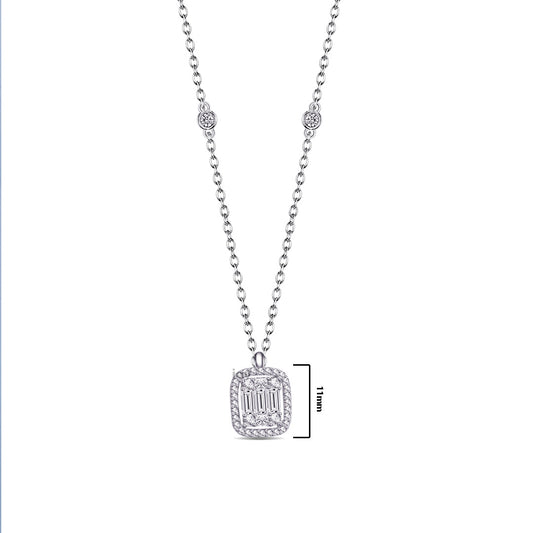 rectangular shape baguette and round stones necklace.