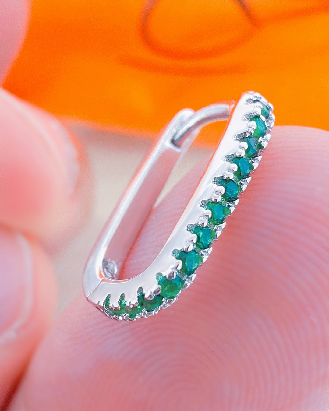 rectangular emerald CZ color hoop.