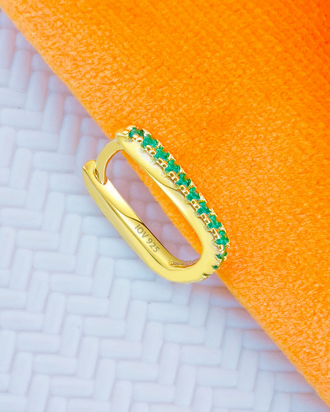 rectangular emerald CZ color hoop.