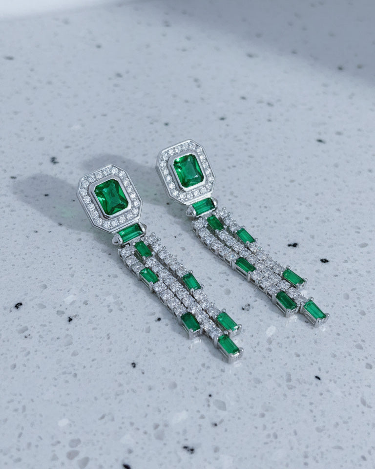emerald and white CZ luxury earring.