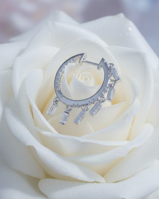 inside out CZ hoops earrings with dangling baguettes