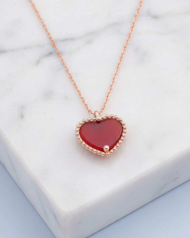 heart rosegold mother of pear and agate stones necklace.