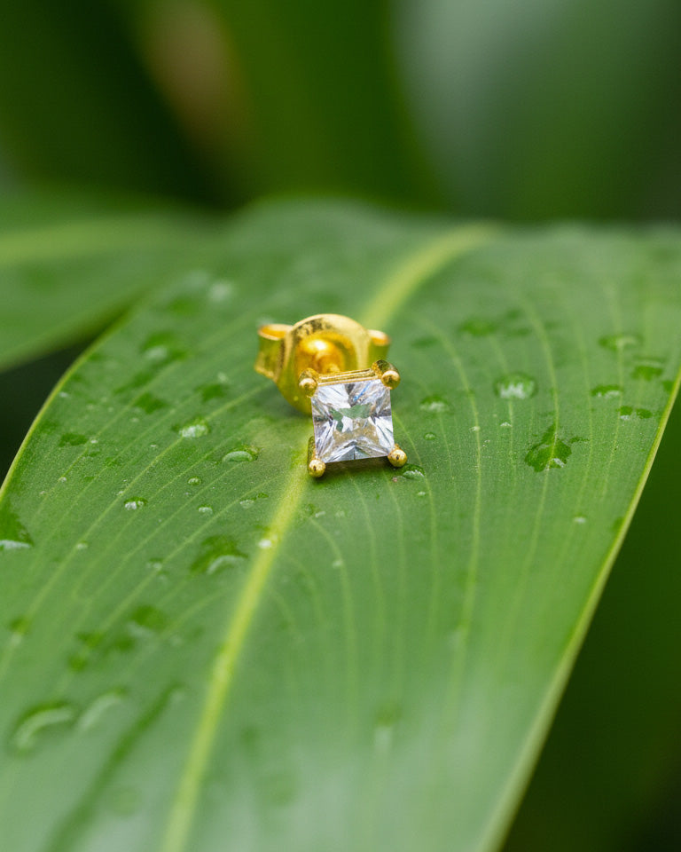 CZ princess cut stud earring.