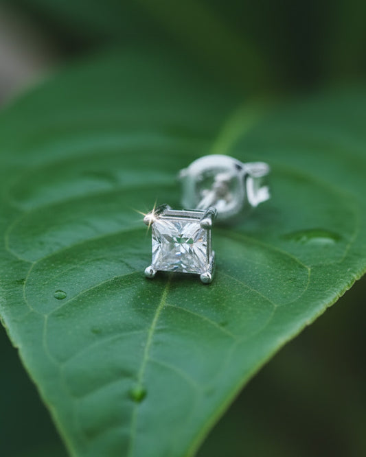 CZ princess cut stud earring.