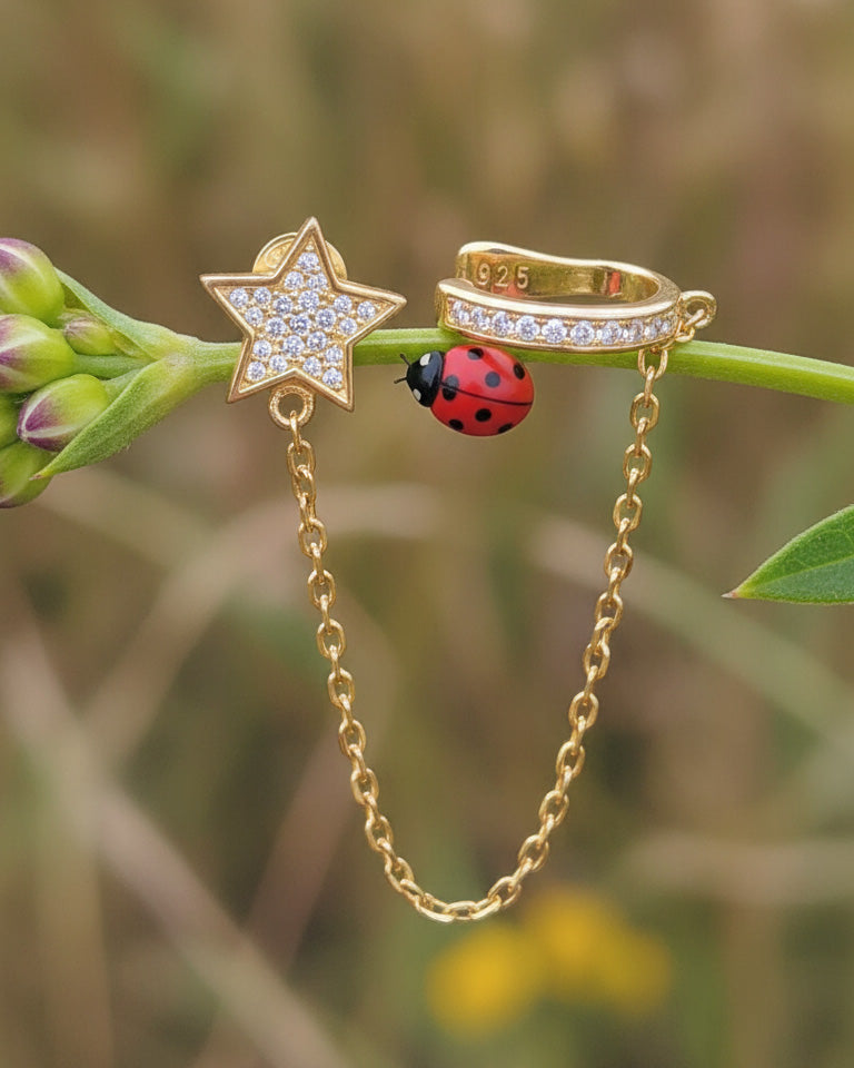 stud CZ star shape chain linked with earcuff.