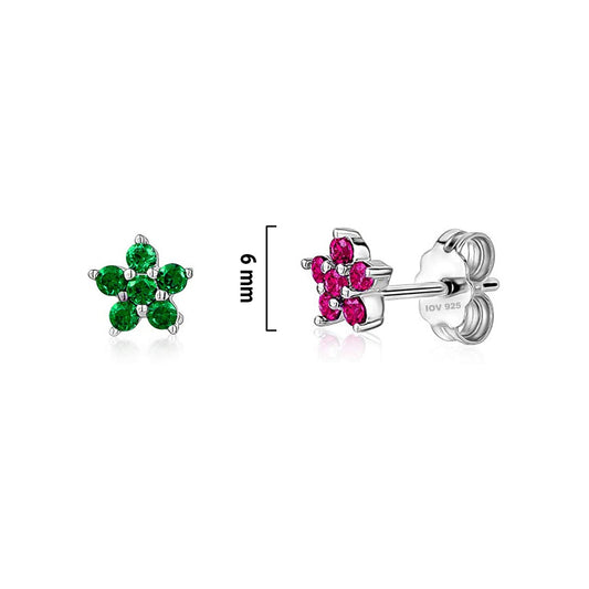 6 mm ruby and emerald color stud earring.