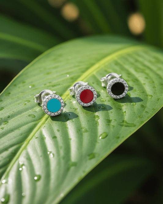 6mm flat stones in halo setting stud earrings.