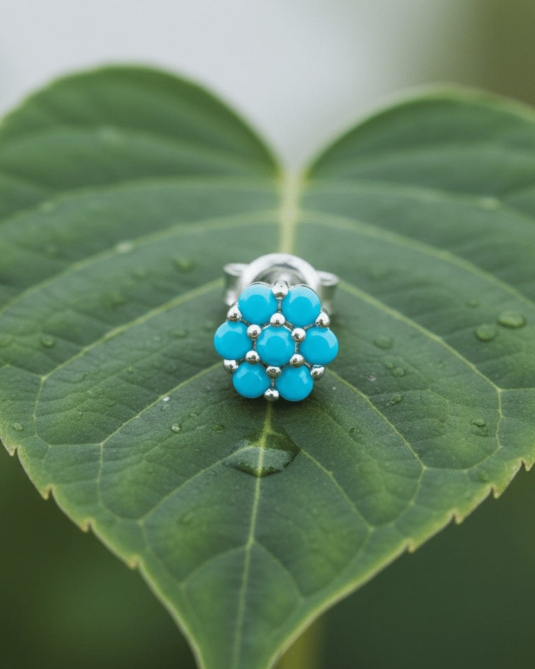 6mm round cluster of turquoise stones stud earring.