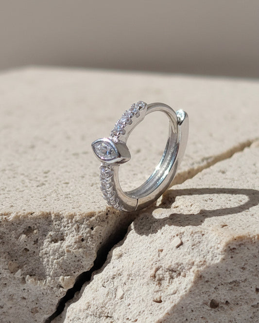 9mm CZ huggie hoop with a horizontal marquise stone.