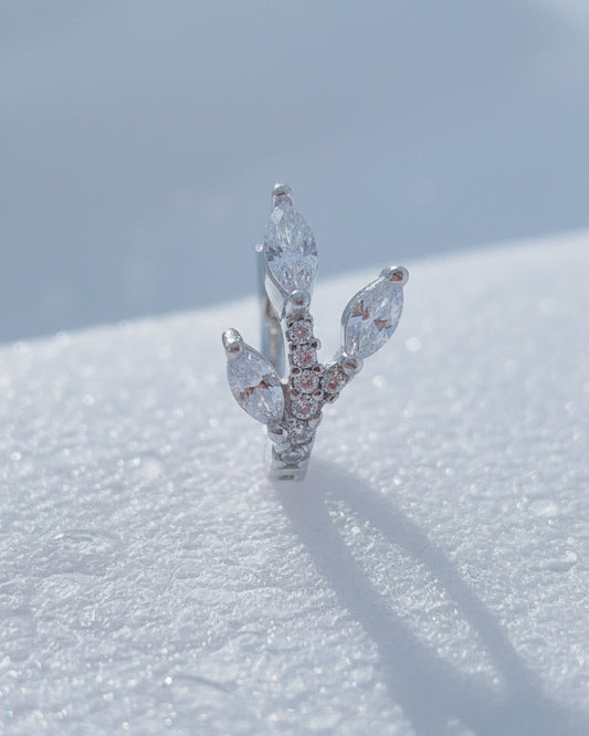 8mm feather shape marquise and round CZ huggie hoop.
