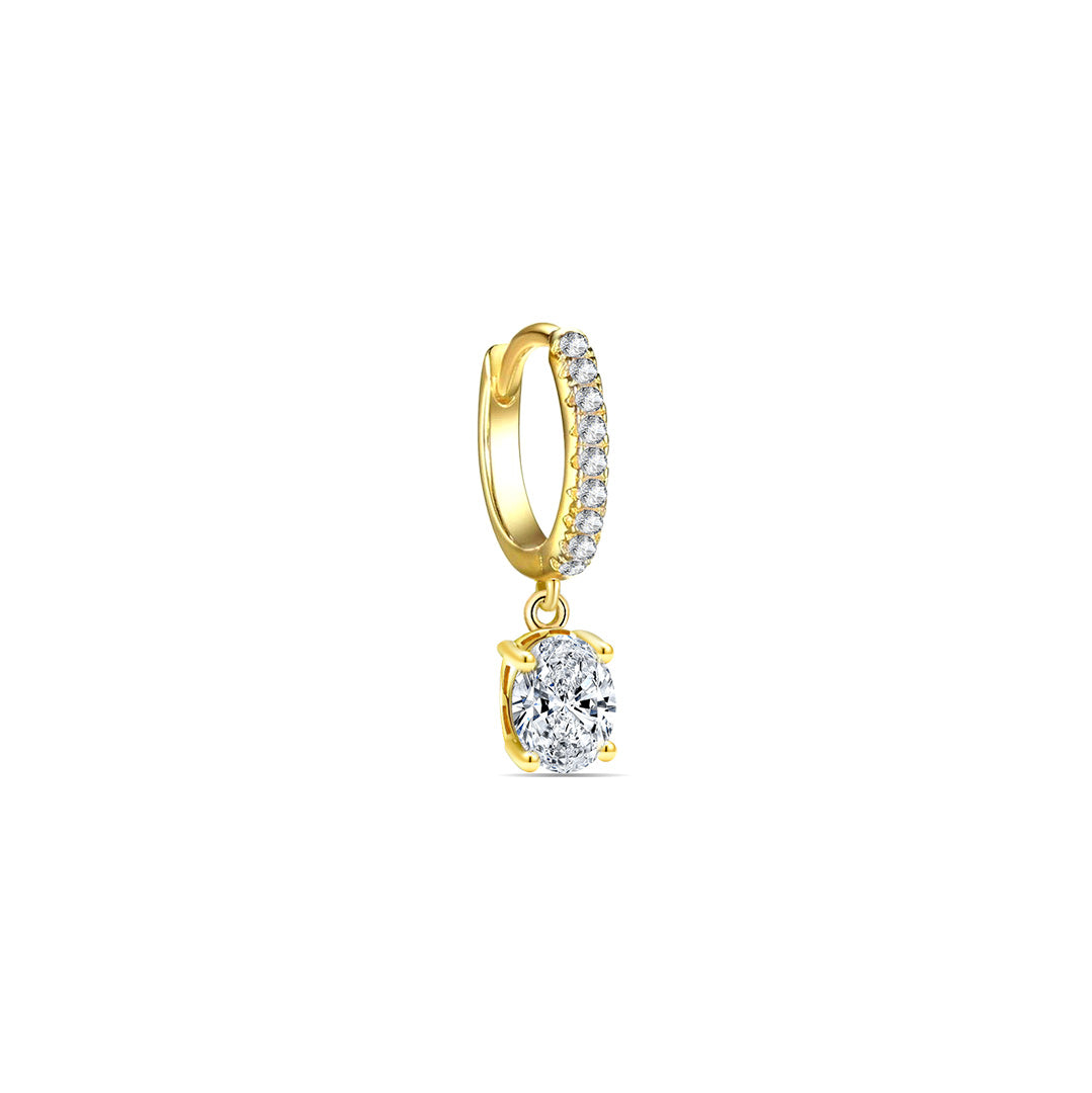 oval stone dangling huggie hoop earring.