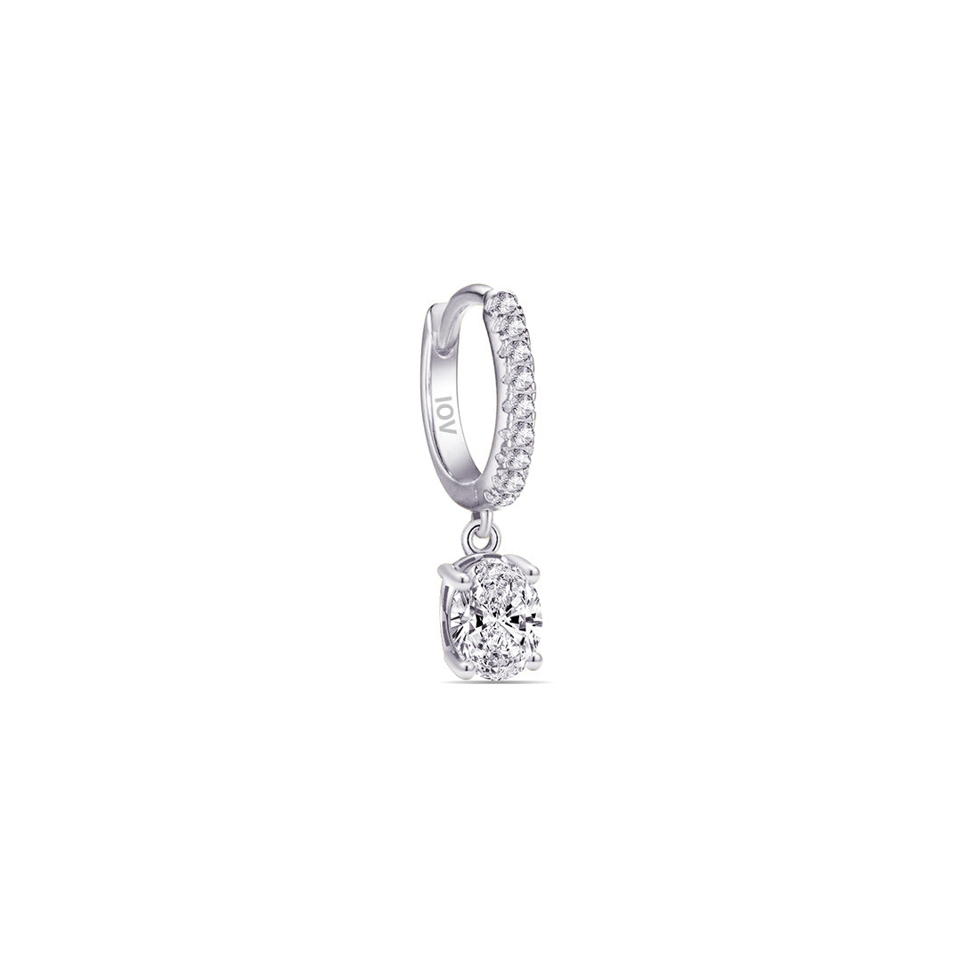 oval stone dangling huggie hoop earring.