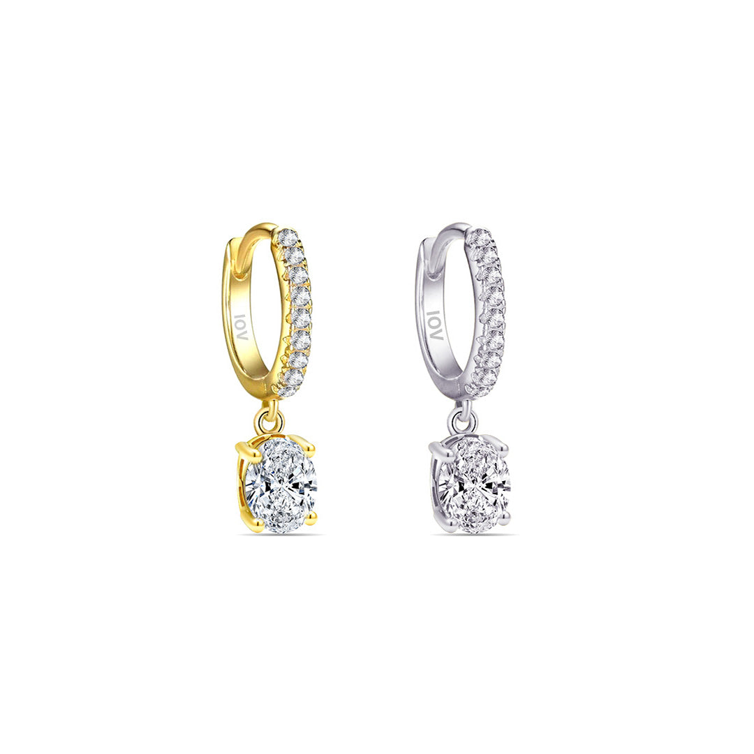 oval stone dangling huggie hoop earring.