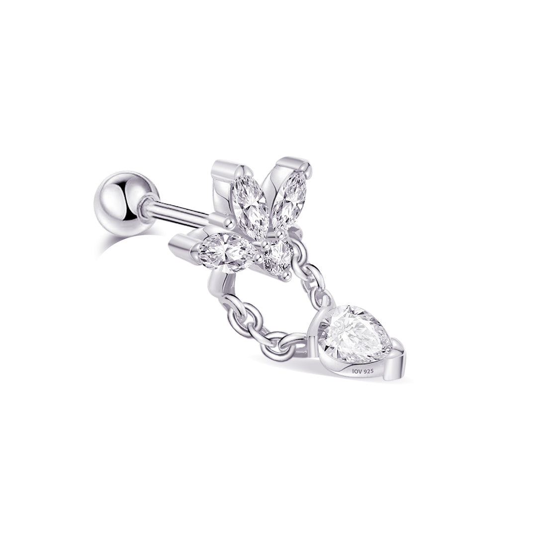 Lotus shape with dangling pear shape stone ballback piercing earring.