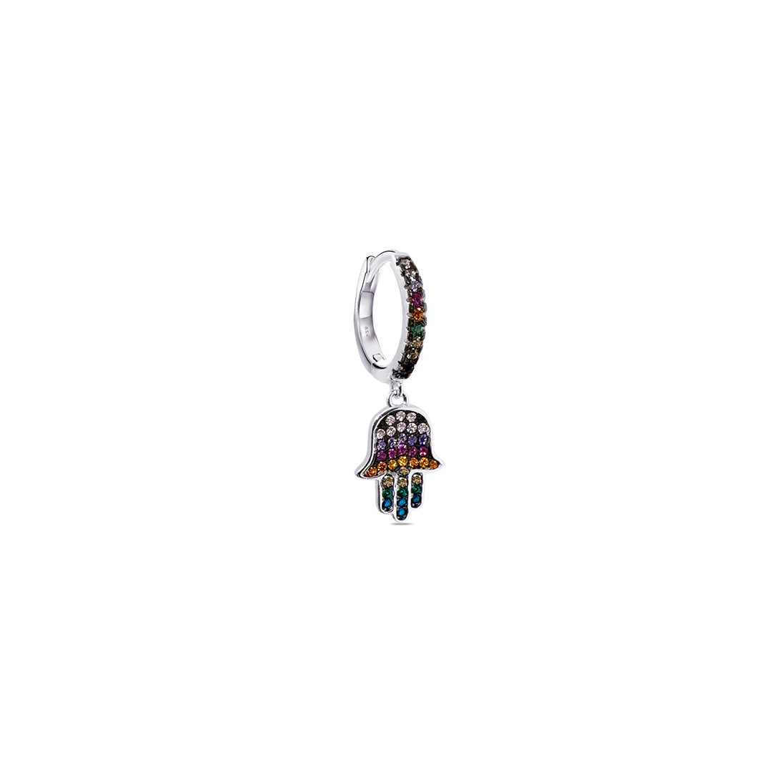 multi-colored stones hamsa dangling hoop earring.