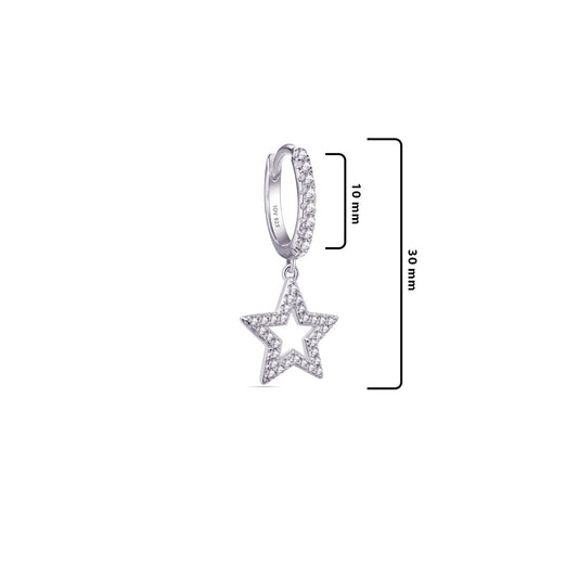 CZ hoops earrings with dangling star shape.