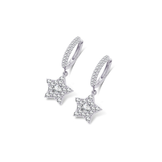 Dangling star hoops earrings.