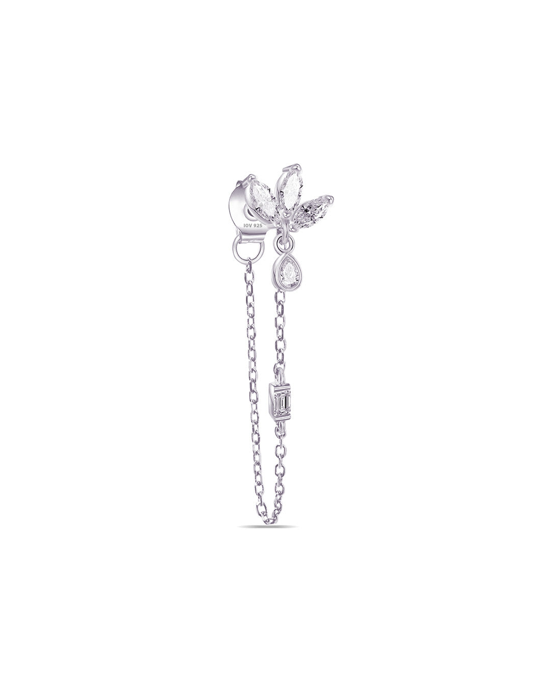 CZ marquise in lotus shape back to front chain earring.