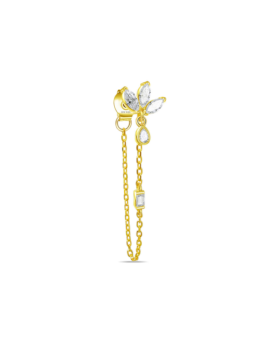 CZ marquise in lotus shape back to front chain earring.