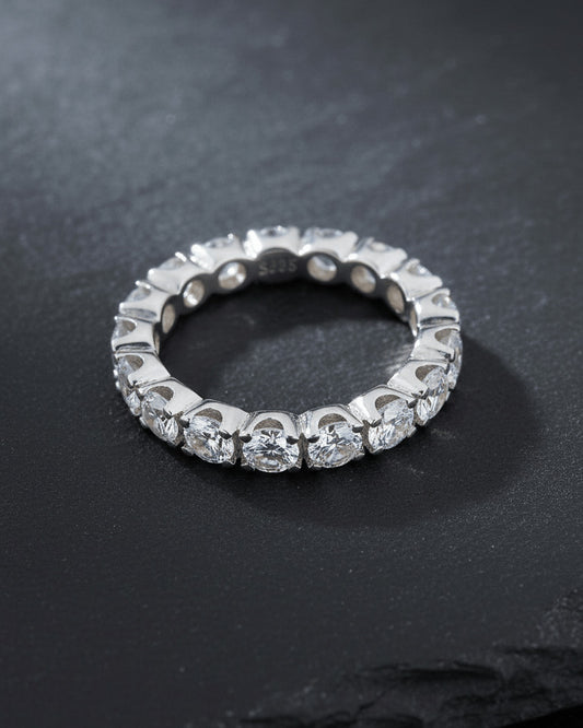 all round eternity ring of round stones.