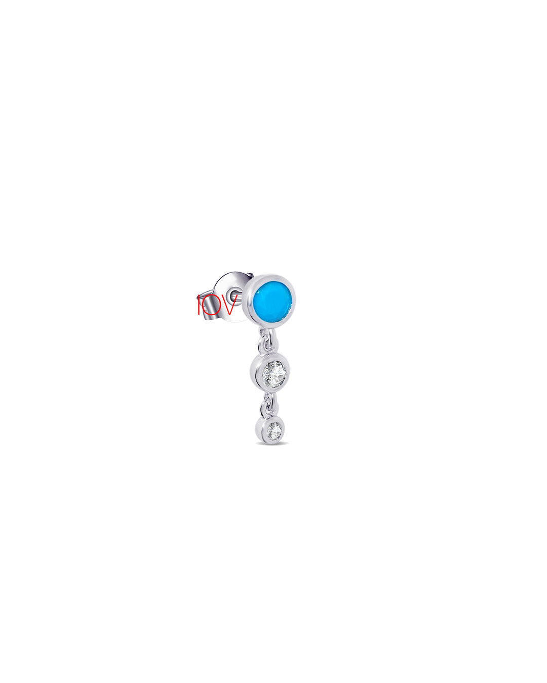 turquoise and white CZ in bezel setting stud earring.