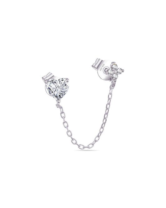 double stud chain heart and cluster round stones earring.