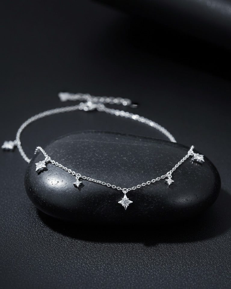 Sterling Silver CZ Star Charm Necklace
