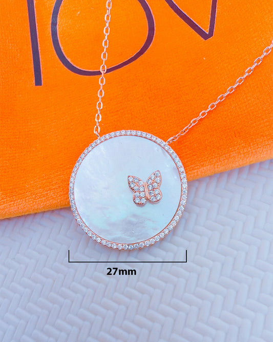 buterfly rosegold round shape MOP necklace.
