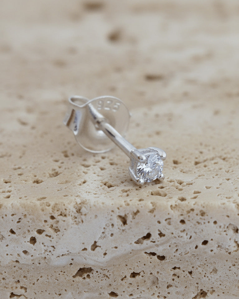 2 mm round CZ stud earring.