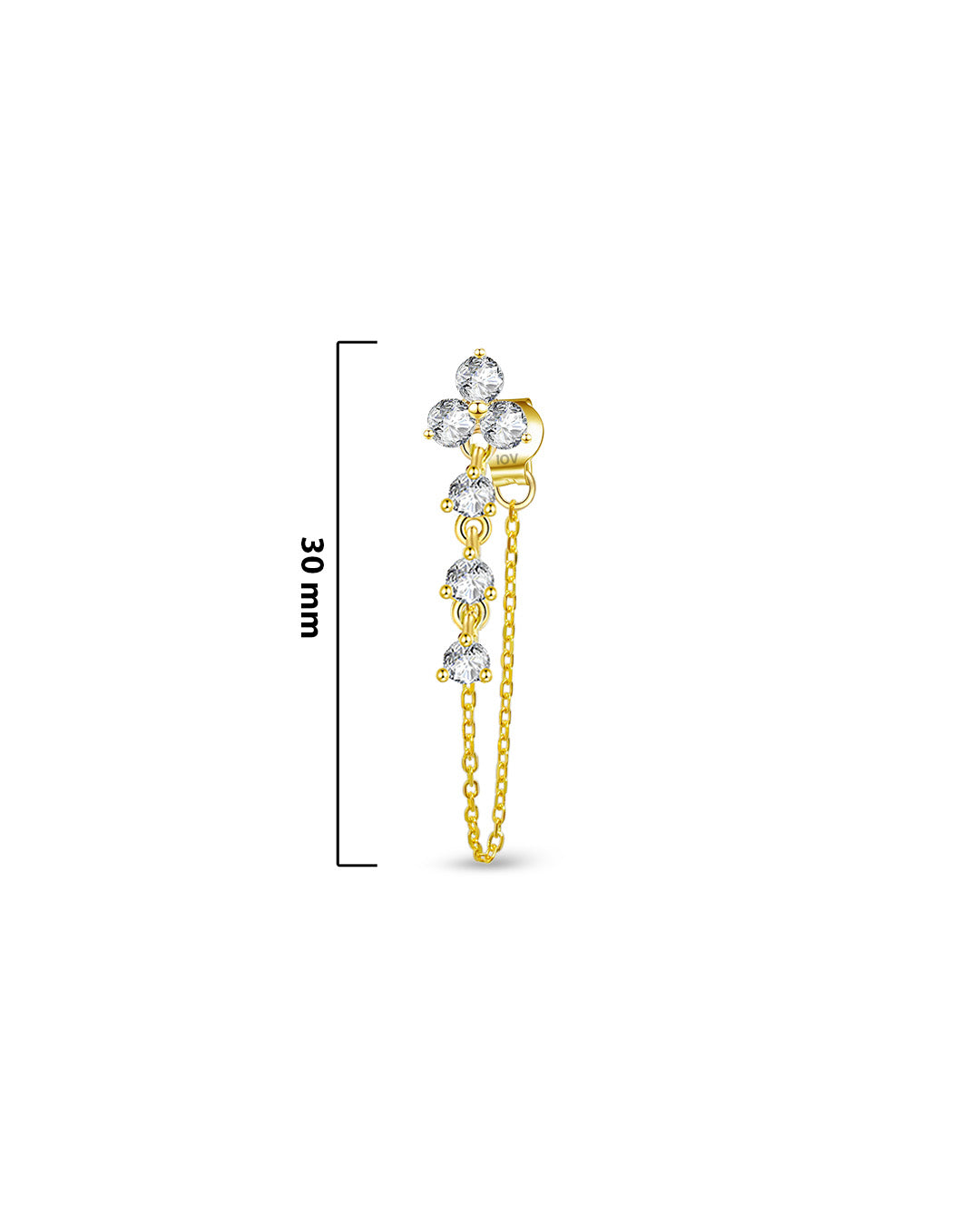 round three stones with dangling chain back and front earring.