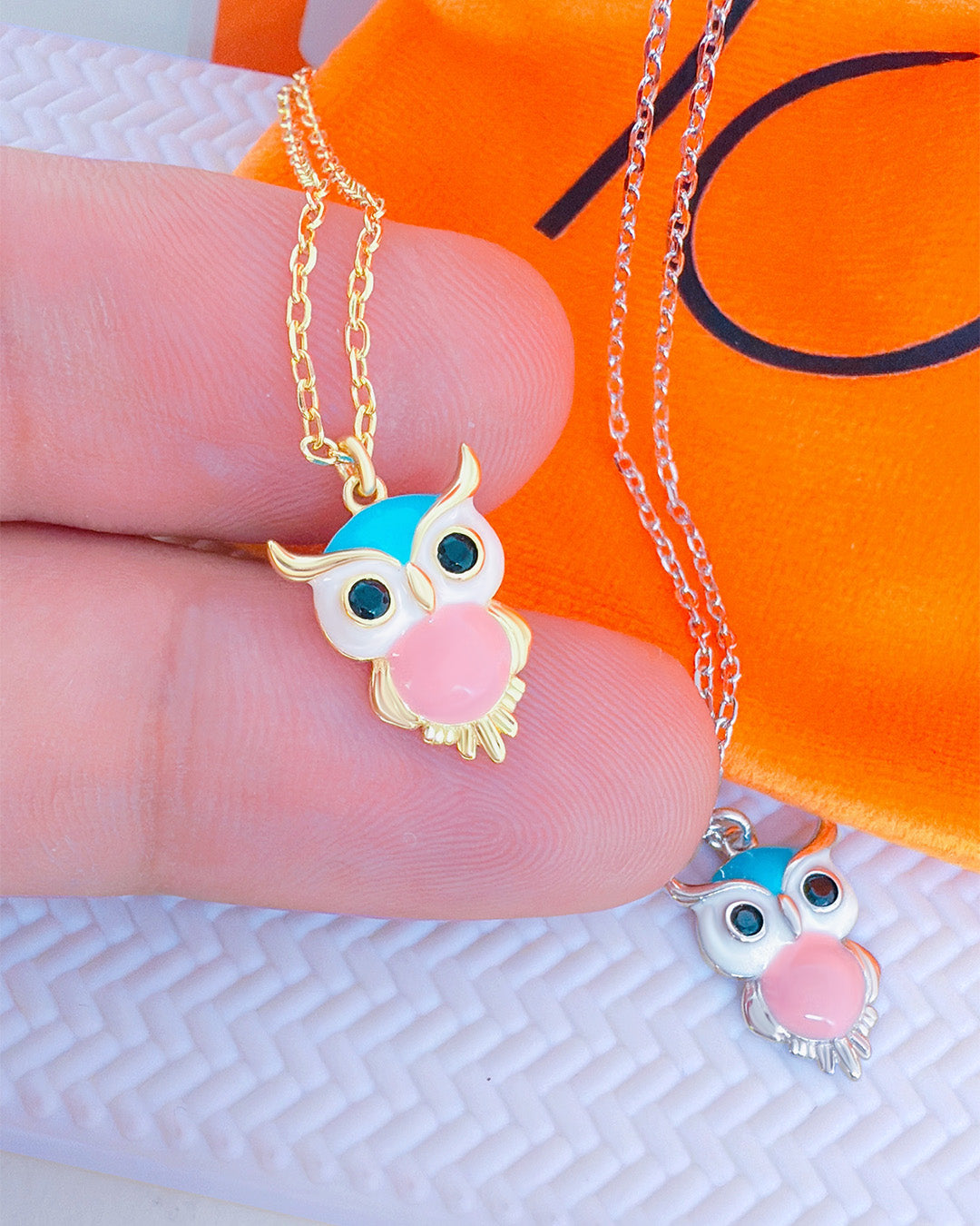 enamel colorful owl necklace.