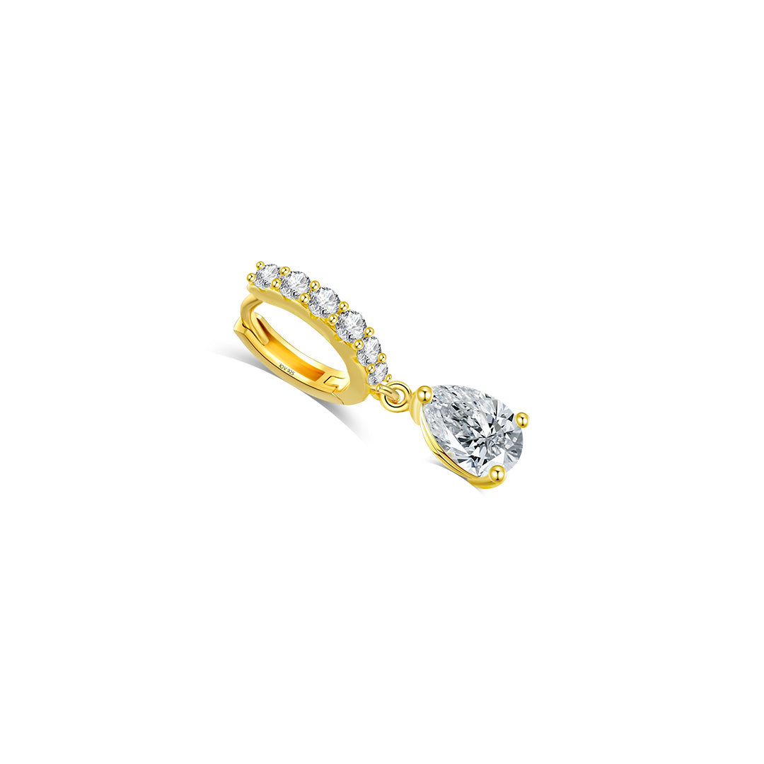 CZ tear drop shape huggie hoop earring.