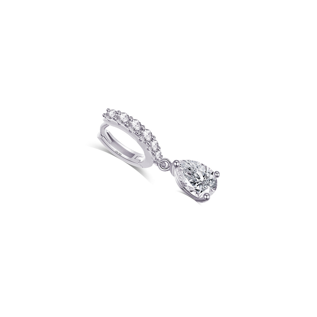 CZ tear drop shape huggie hoop earring.
