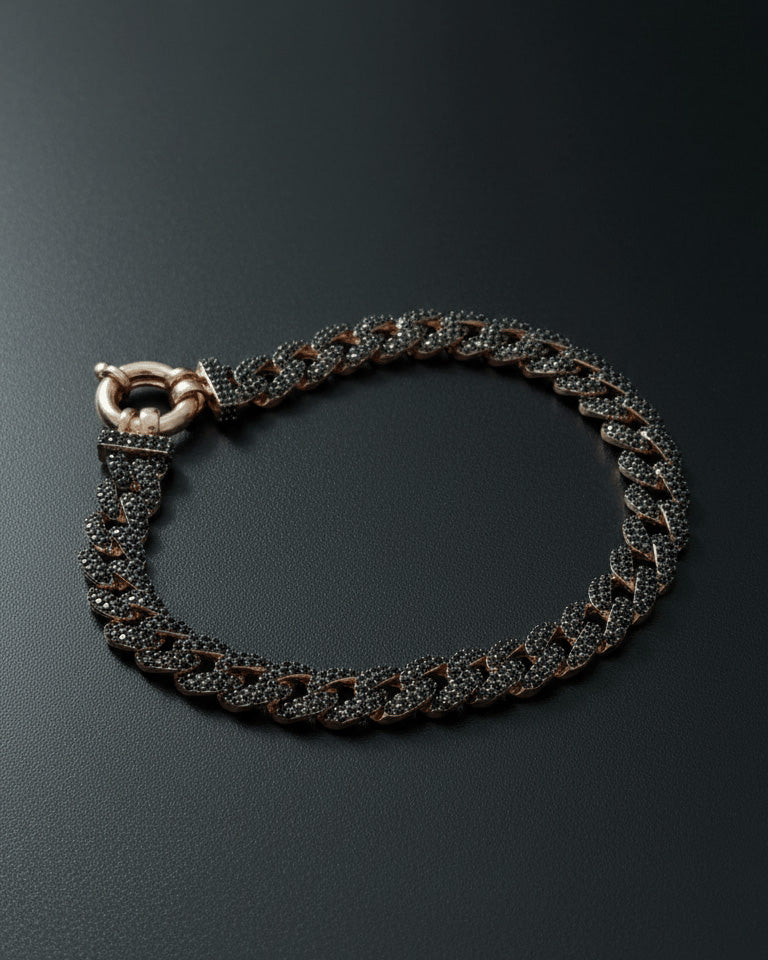 rosegold curb chain bracelet with black CZ.