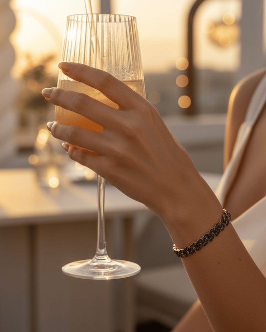 rosegold curb chain bracelet with black CZ.