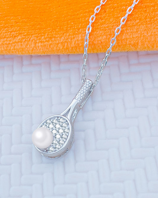 tennis racket shape necklace with pearl.