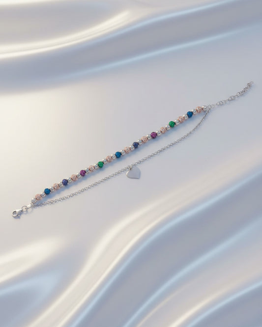 plain and color CZ beads and chain bracelet.