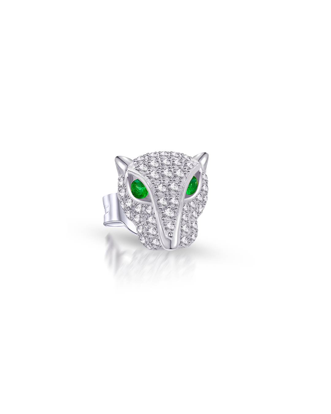 CZ tiger shape with emerald color eyes stud earring.