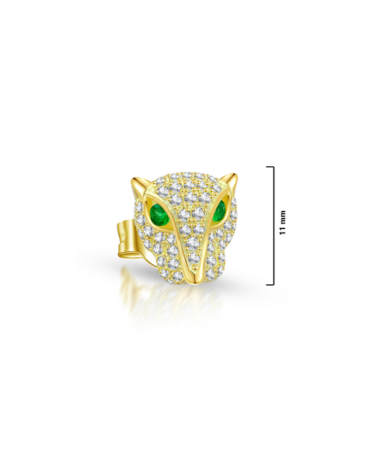 CZ tiger shape with emerald color eyes stud earring.