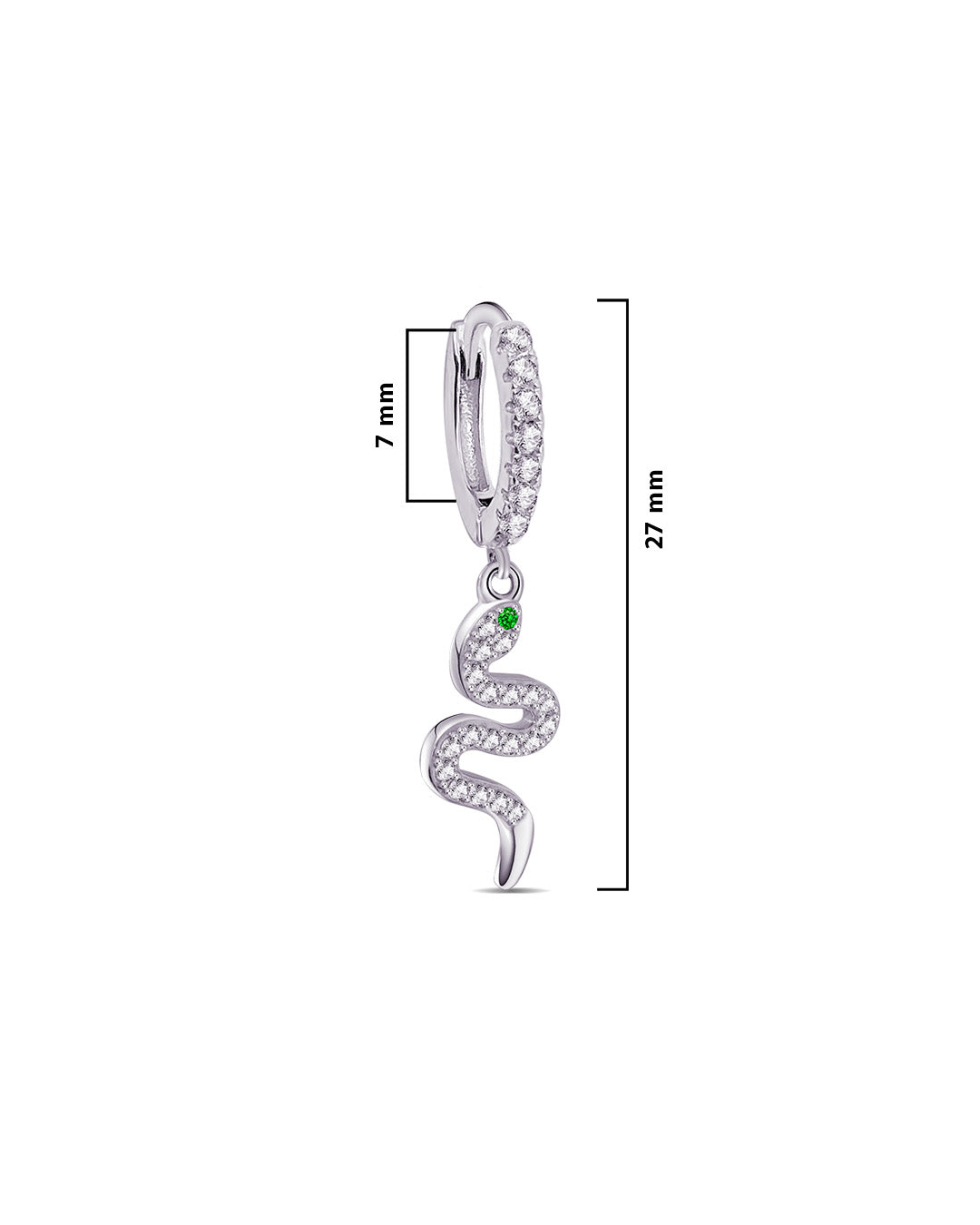 CZ huggie hoop with dangling snake shape.