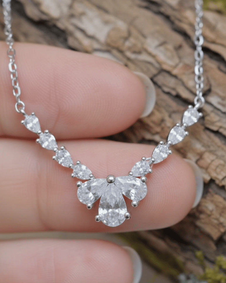 V shape necklace of CZ pear shape stones.