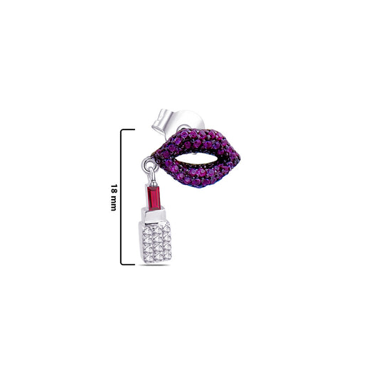 lips shape with a dangling lipstick stud earring.