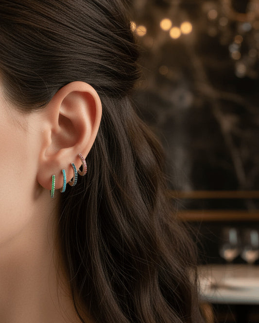 8 mm colored stones hoops earrings.