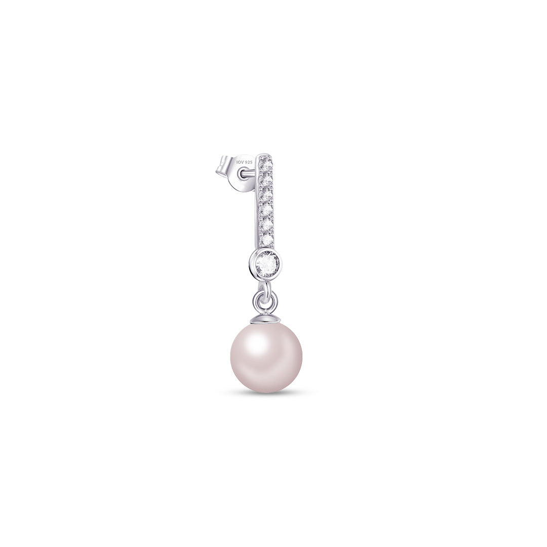 CZ bar with dangling pearl stud earring.