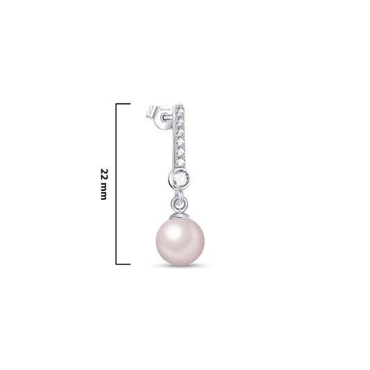 CZ bar with dangling pearl stud earring.