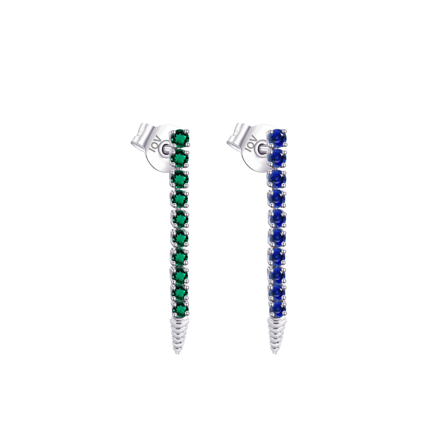 one line emerald and sapphire color stud earring.