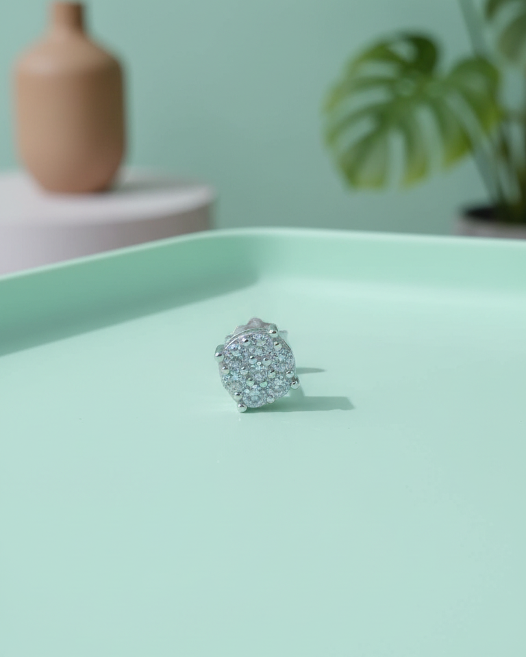 CZ round cluster stud earring.