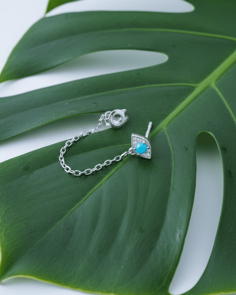 turquoise and CZ back and front chain earring.