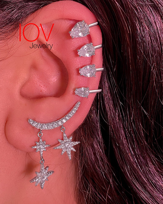 single earcuff with four pear shaped stones.