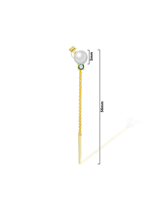 pearl and green CZ with dangling chain stud earring.